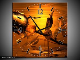 Wandklok op Canvas Roos | Kleur: Rood, Goud, Geel | F003133C