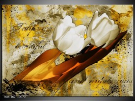 Foto canvas schilderij Tulpen | Wit, Bruin, Geel