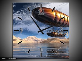 Wandklok op Glas Abstract | Kleur: Blauw, Bruin, Wit | F003215CGD