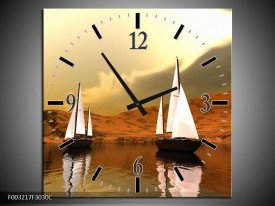 Wandklok op Canvas Zeilboot | Kleur: Bruin, Wit, Grijs | F003217C