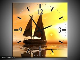 Wandklok op Canvas Zeilboot | Kleur: Geel, Bruin, Wit | F003218C