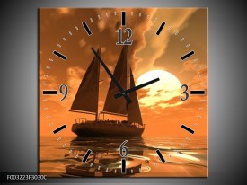 Wandklok op Canvas Zeilboot | Kleur: Bruin, Geel, Grijs | F003223C