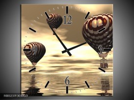 Wandklok op Glas Luchtballon | Kleur: Bruin, Grijs, Wit | F003237CGD