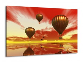 Glas schilderij Luchtballon | Geel, Goud, Rood | 140x90cm 1Luik