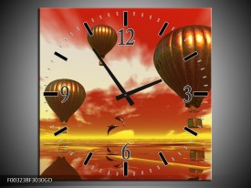 Wandklok op Glas Luchtballon | Kleur: Geel, Goud, Rood | F003238CGD