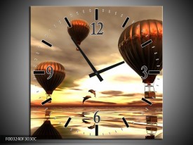 Wandklok op Canvas Luchtballon | Kleur: Grijs, Bruin, Wit | F003240C