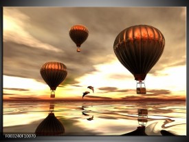 Glas schilderij Luchtballon | Grijs, Bruin, Wit