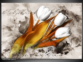 Glas schilderij Tulpen | Grijs, Wit, Bruin