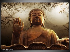Glas schilderij Boeddha | Bruin, Grijs, Wit