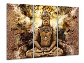 Canvas schilderij Boeddha | Bruin, Wit, Geel | 120x80cm 3Luik