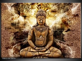 Glas schilderij Boeddha | Bruin, Wit, Geel