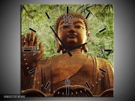 Wandklok op Canvas Boeddha | Kleur: Groen, Bruin | F003272C
