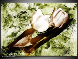 Glas schilderij Tulpen | Groen, Bruin, Wit