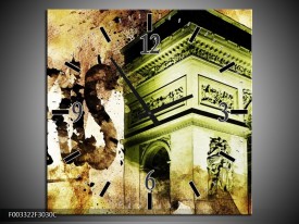 Wandklok op Canvas Parijs | Kleur: Bruin, Groen, Wit | F003322C