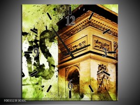 Wandklok op Canvas Parijs | Kleur: Bruin, Groen, Wit | F003323C
