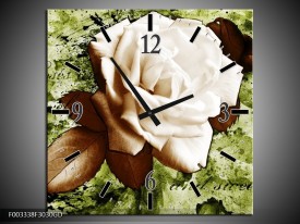 Wandklok op Glas Roos | Kleur: Bruin, Wit, Groen | F003338CGD
