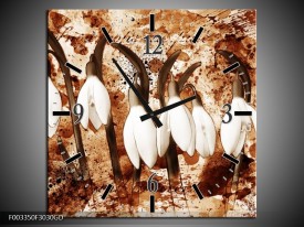 Wandklok op Glas Bloem | Kleur: Bruin, Wit | F003350CGD