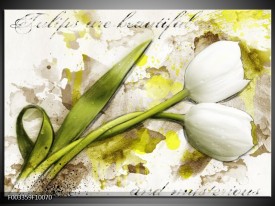 Foto canvas schilderij Tulpen | Groen, Wit, Geel