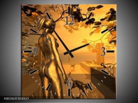 Wandklok op Glas Abstract | Kleur: Goud, Geel, Bruin | F003363CGD