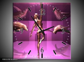 Wandklok op Glas Dolfijn | Kleur: Roze, Goud, Bruin | F003370CGD