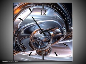 Wandklok op Glas Abstract | Kleur: Zilver, Zwart, Wit | F003376CGD