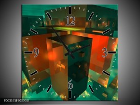 Wandklok op Glas Abstract | Kleur: Blauw, Groen, Rood | F003395CGD