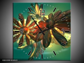 Wandklok op Glas Bloem | Kleur: Groen, Geel, Rood | F003399CGD