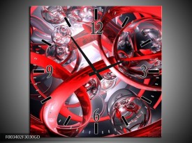 Wandklok op Glas Abstract | Kleur: Rood, Zwart, Wit | F003402CGD