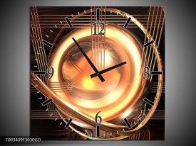 Wandklok op Glas Abstract | Kleur: Geel, Bruin, Goud | F003409CGD