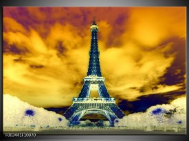 Foto canvas schilderij Eiffeltoren | Blauw, Geel, Grijs