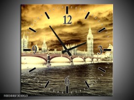 Wandklok op Glas Londen | Kleur: Geel, Creme, Grijs | F003446CGD