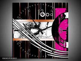 Wandklok op Glas Abstract | Kleur: Roze, Zwart, Wit | F003457CGD