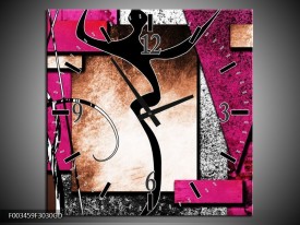 Wandklok op Glas Abstract | Kleur: Roze, Zwart, Wit | F003459CGD