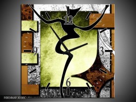 Wandklok op Canvas Abstract | Kleur: Bruin, Groen, Zwart | F003464C