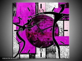 Wandklok op Glas Abstract | Kleur: Paars, Zwart, Wit | F003479CGD