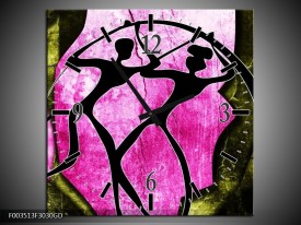 Wandklok op Glas Abstract | Kleur: Roze, Zwart, Groen | F003513CGD