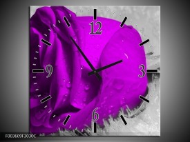 Wandklok op Canvas Roos | Kleur: Paars, Grijs | F003609C