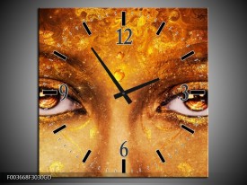 Wandklok op Glas Gezicht | Kleur: Bruin, Geel, Goud | F003668CGD