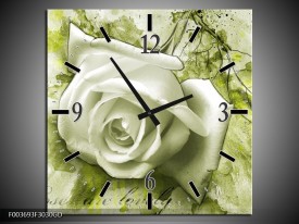 Wandklok op Glas Roos | Kleur: Groen, Wit | F003693CGD