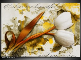 Glas schilderij Tulp | Wit, Bruin, Geel