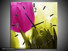 Wandklok op Glas Tulp | Kleur: Roze, Groen, Wit | F003722CGD