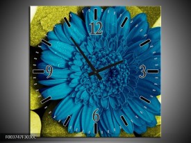 Wandklok op Canvas Bloem | Kleur: Blauw, Zwart, Groen | F003747C