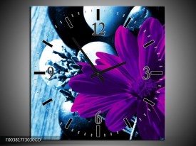 Wandklok op Glas Bloem | Kleur: Paars, Blauw, Wit | F003817CGD