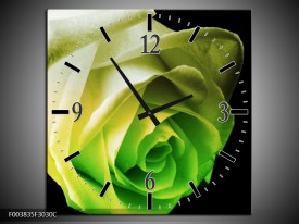 Wandklok op Canvas Roos | Kleur: Geel, Groen, Zwart | F003835C