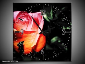 Wandklok op Glas Roos | Kleur: Roze, Zwart, Oranje | F003838CGD