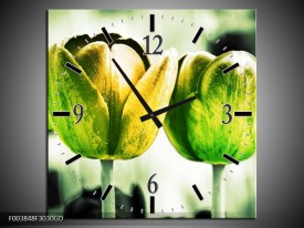 Wandklok op Glas Tulp | Kleur: Geel, Groen, Wit | F003848CGD