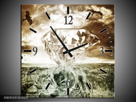 Wandklok op Glas Steen | Kleur: Groen, Bruin, Wit | F003933CGD