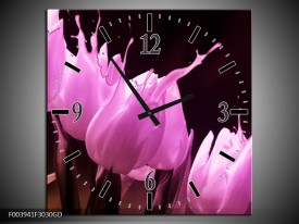 Wandklok op Glas Tulp | Kleur: Roze, Zwart | F003941CGD