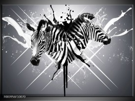 Foto canvas schilderij Zebra | Zwart, Wit, Grijs