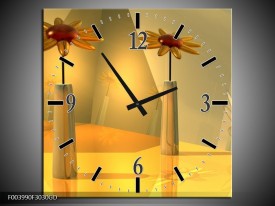 Wandklok op Glas Bloem | Kleur: Geel, Oranje | F003990CGD
